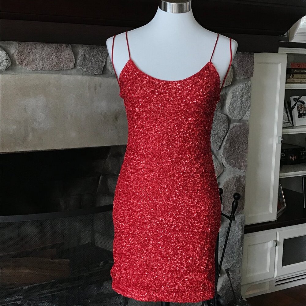 'Alice + Olivia' Nelle Embell Fitted Mini Dress in Bright Poppy - Size 6